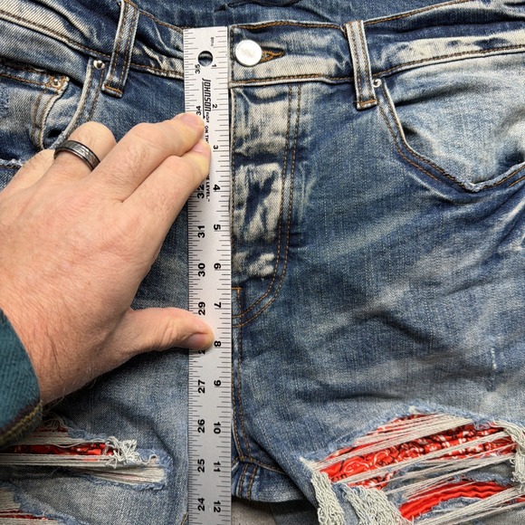 Amiri Womens Thrasher Bandana Jeans Size 32 Ripped Raw Hem‎ Punk Moto Fit Y2k - Picture 8 of 13